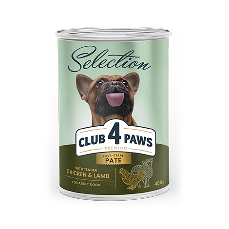 CLUB 4 PAWS Premium hrană umedă completă pentru câini adulți "Pateu cu pui și miel"