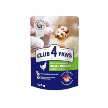 CLUB 4 PAWS PREMIUM "CU PUI ÎN JELEU". HRANĂ UMEDĂ COMPLETĂ PENTRU CÂINI ADULȚI