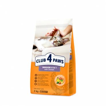 CLUB 4 PAWS PREMIUM. PENTRU PISICILE CARE LOCUIESC ÎN ÎNCĂPERE "4 ÎN 1". HRANĂ USCATĂ COMPLETĂ PENTRU PISICILE ADULTE