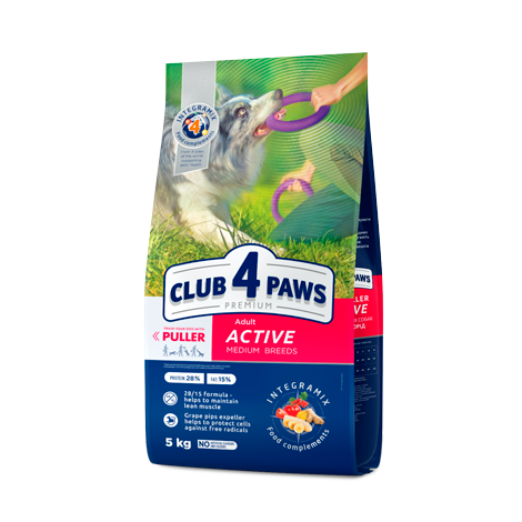 CLUB 4 PAWS PREMIUM «ACTIV». HRANĂ USCATĂ COMPLETĂ PENTRU C INI ADULȚI ACTIVI DE RASE MEDII