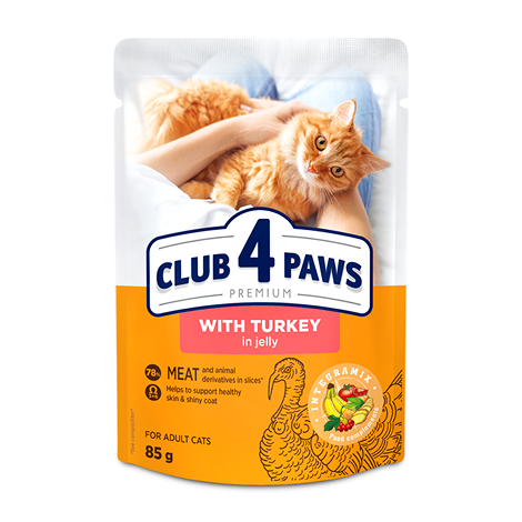 CLUB 4 PAWS PREMIUM HRANA UMEDA COMPLETA PENTRU PISICI -CURCAN IN JELEU