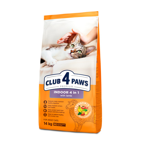 CLUB 4 PAWS PREMIUM PENTRU PISICILE CARE LOCUIESC ÎN ÎNCĂPERE «4 ÎN 1». HRANĂ USCATĂ COMPLET PENTRU PISICILE ADULTE CU MIEL