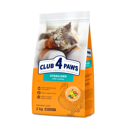 CLUB 4 PAWS PREMIUM "CU CURCAN". HRANĂ USCATĂ COMPLETĂ PENTRU PISICILE ADULTE STERILIZATE