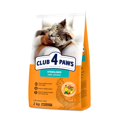 CLUB 4 PAWS PREMIUM "STERILIZAT". HRANĂ USCATĂ COMPLETĂ PENTRU PISICILE ADULTE STERILIZATE