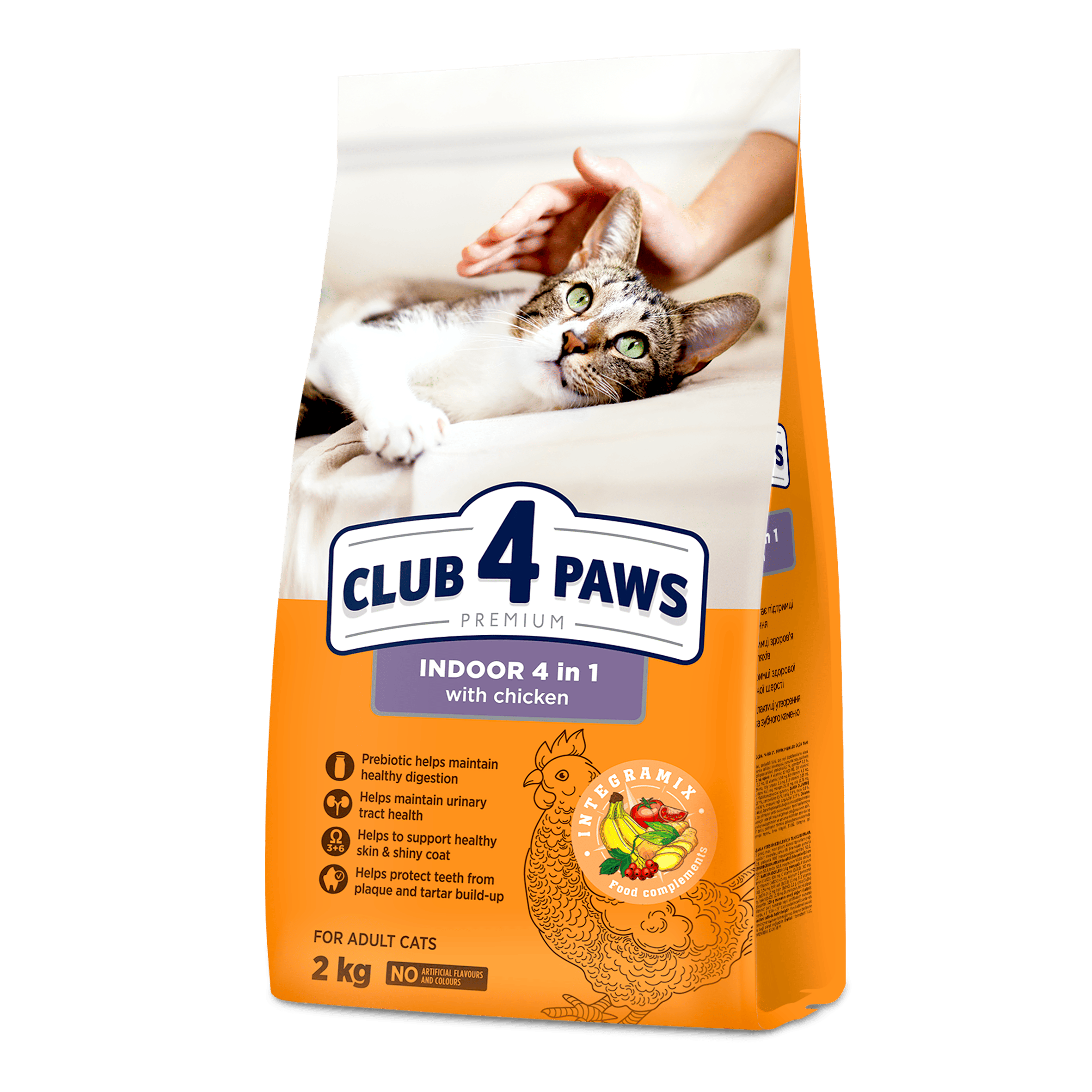 CLUB 4 PAWS PREMIUM. PENTRU PISICILE CARE LOCUIESC ÎN ÎNCĂPERE "4 ÎN 1". HRANĂ USCATĂ COMPLETĂ PENTRU PISICILE ADULTE