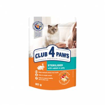 CLUB 4 PAWS PREMIUM "STERILIZAT". HRANĂ CONSERVATĂ COMPLETĂ PENTRU PISICI ADULTE STERILIZATE. 