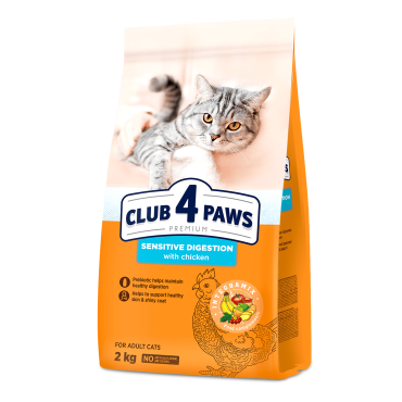 CLUB 4 PAWS PREMIUM "DIGESTIE SENSIBILĂ". HRANĂ USCATĂ COMPLETĂ PENTRU PISICILE ADULTE