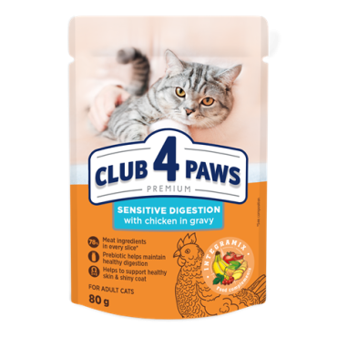 CLUB 4 PAWS PREMIUM "DIGESTIE SENSIBILĂ". HRANĂ CONSERVATĂ COMPLET PENTRU PISICI ADULTE