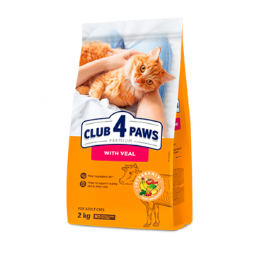 CLUB 4 PAWS PREMIUM "CU VIŢEL". HRANĂ USCATĂ COMPLETĂ PENTRU PISICILE ADULTE